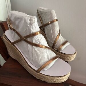Nine West Women's Jills Espadrille Open Toe Wedge Sandal Gold Sz 12M New Summer